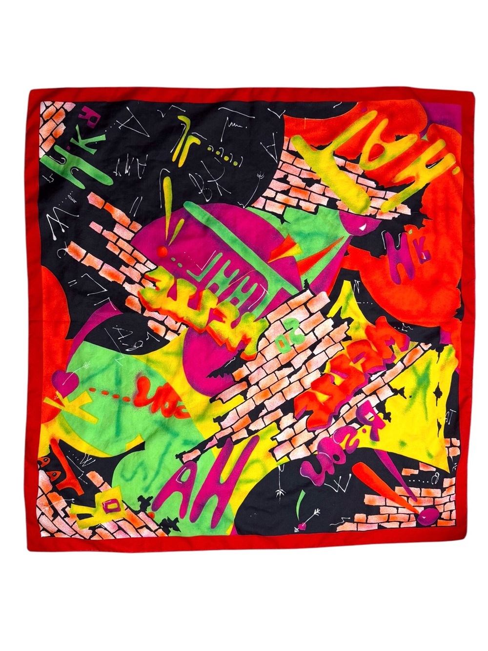 The Art of The Scarf Vibrant Graffiti multi colored Print Scarf 30 x 30 inches